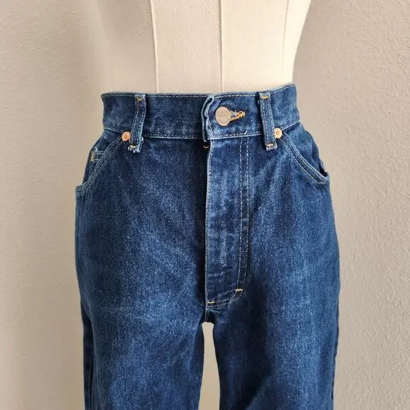 Vintage 90s Lee High Waist Straight Leg Jeans Dark Wash Denim USA Made 2 - Picture 2 of 14